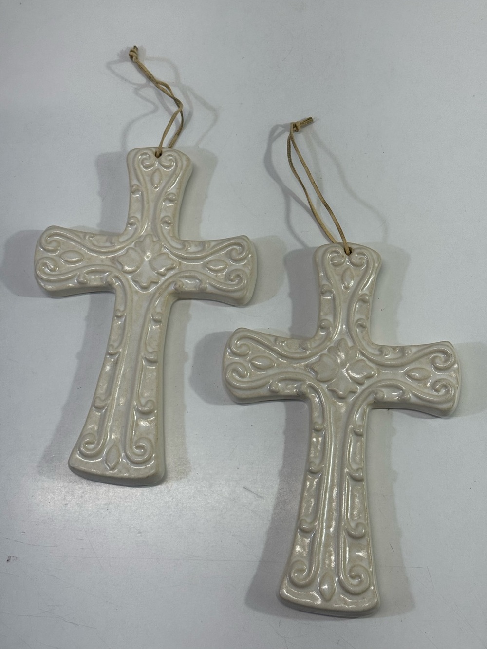 Gloss Ceramic Decorative holy Cross Wall Hanging - Cream 10”